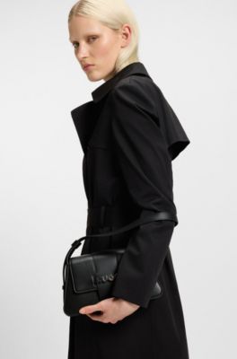 Faux-leather shoulder bag with logo hardware, Black