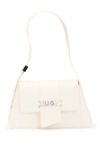 Borsa a spalla in similpelle con logo in metallo, Colore neutro