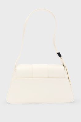 Faux-leather shoulder bag with logo hardware, Natural