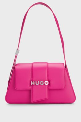 Faux-leather shoulder bag with logo hardware, Pink