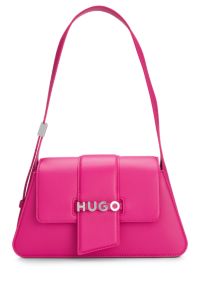 Schultertasche aus Kunstleder mit Logo-Detail aus Metall, Pink