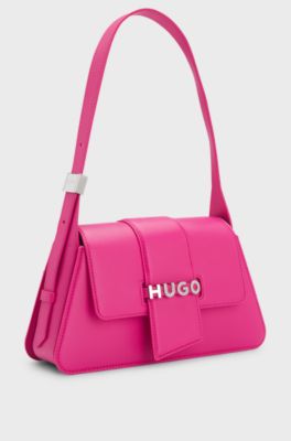 Faux-leather shoulder bag with logo hardware, Pink