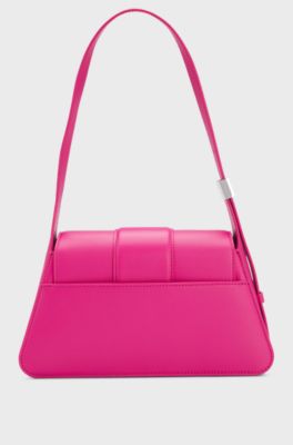 Faux-leather shoulder bag with logo hardware, Pink