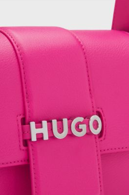 Faux-leather shoulder bag with logo hardware, Pink