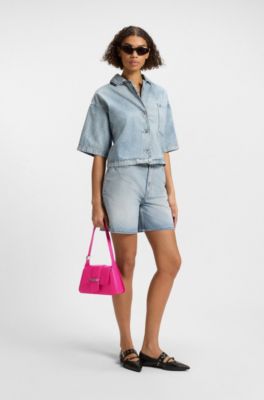 Faux-leather shoulder bag with logo hardware, Pink