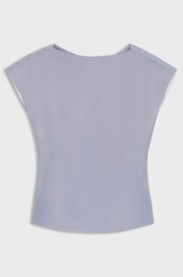Slim-fit satin blouse with draped neckline, Light Grey