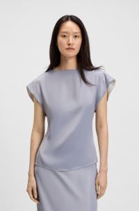 Slim-fit satijnen blouse met gedrapeerde halslijn, Lichtgrijs