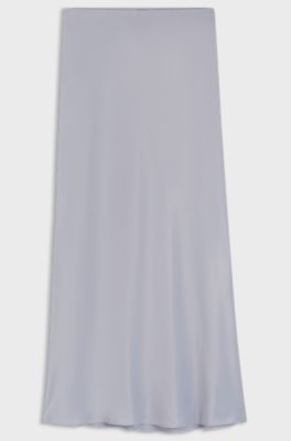 Midi-length A-line skirt in a shiny fabric, Light Grey
