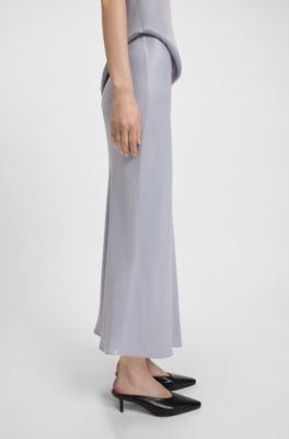 Gonna lunga regular fit in satin, Grigio chiaro