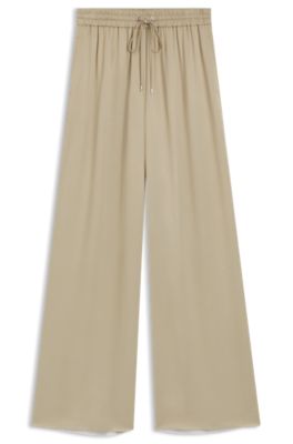 Extra-long relaxed-fit trousers in satin, Light Beige