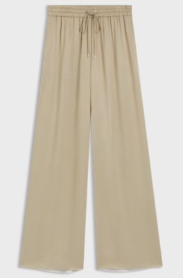 Extra-long relaxed-fit trousers in satin, Light Beige