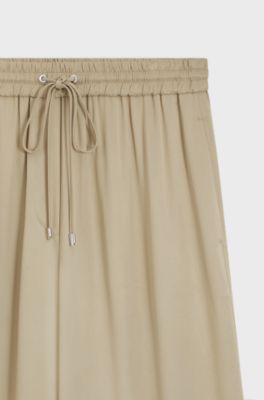 Extra-long relaxed-fit trousers in satin, Light Beige