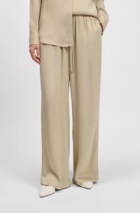 Extra-long relaxed-fit trousers in satin, Light Beige