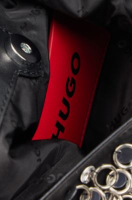 Chain-strap shoulder bag with rings and sequins, Silver