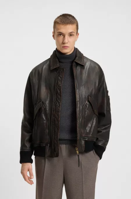 Regular-fit jacket in treated leather