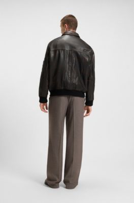 Regular-fit jacket in treated leather, Dark Brown
