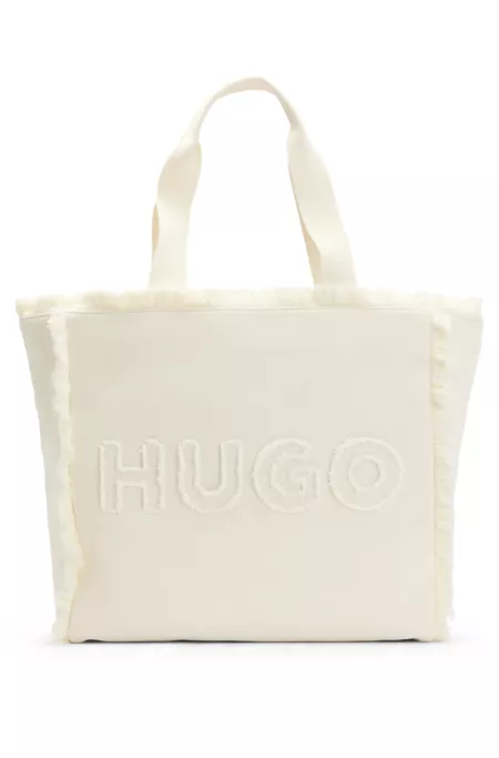 Canvas tote bag with fringed trims
