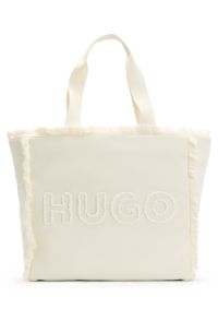 Canvas tote bag with fringed trims, Natural