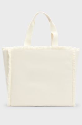 Canvas tote bag with fringed trims, Natural