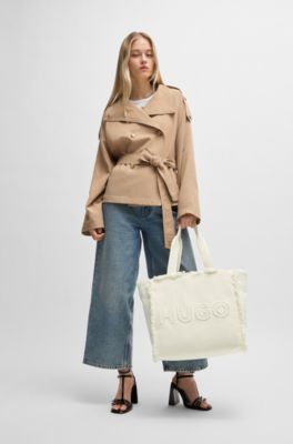 Canvas tote bag with fringed trims, Natural