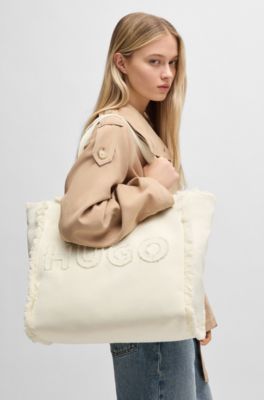 Canvas tote bag with fringed trims, Natural
