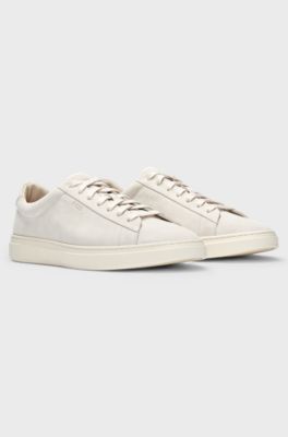 Suede trainers with rubber outsole, White