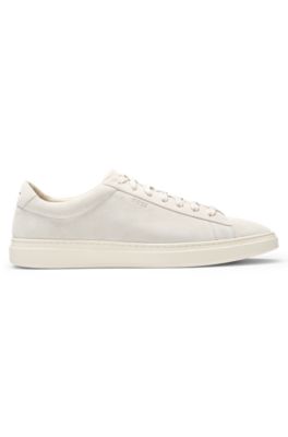 Suede trainers with rubber outsole, White