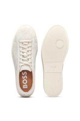 Suede trainers with rubber outsole, White