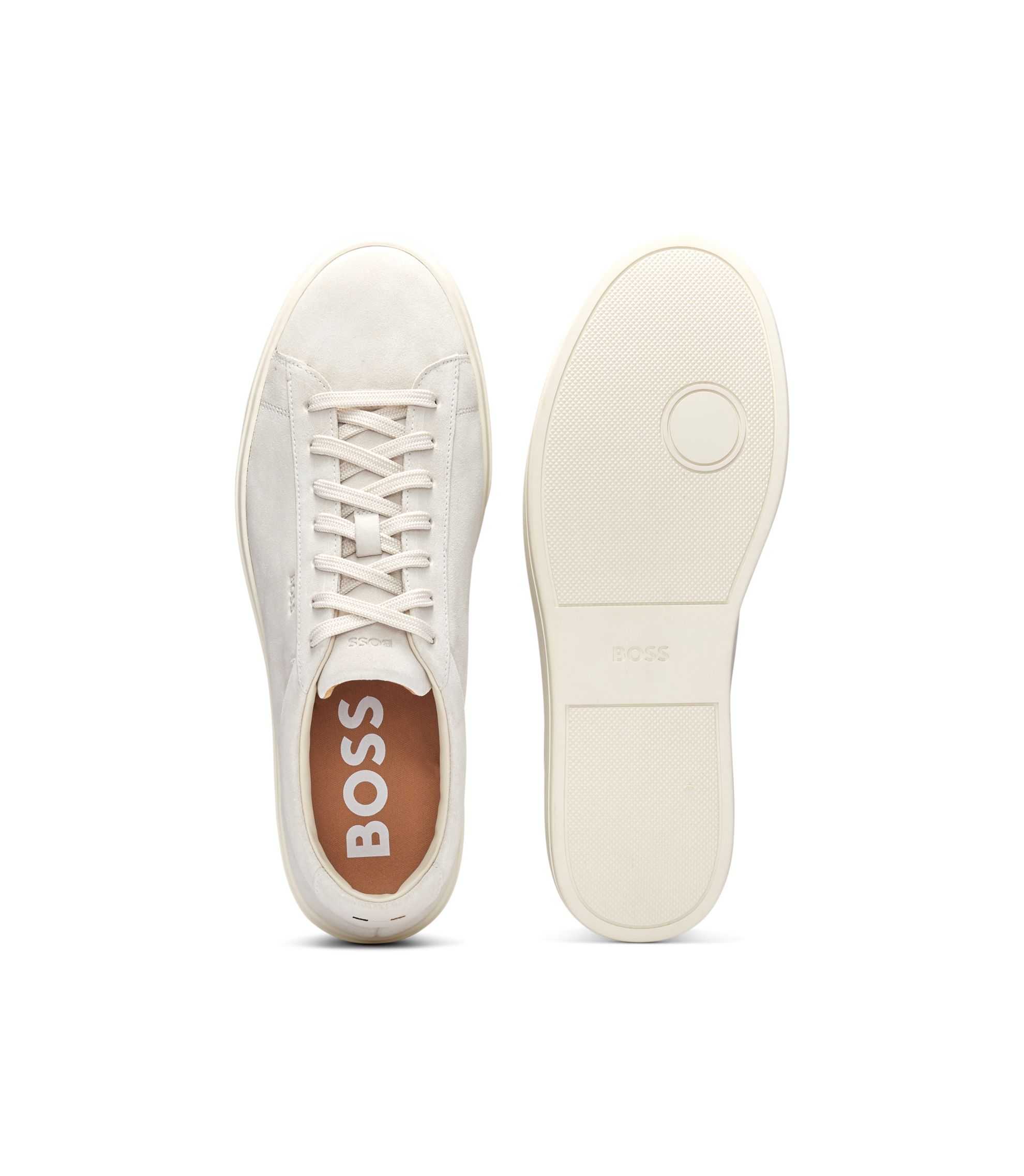 BOSS - Suede trainers with rubber outsole - White