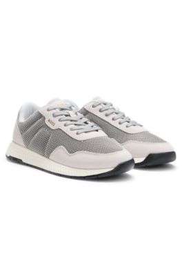 Trainers with faux suede and padded mesh, Light Grey