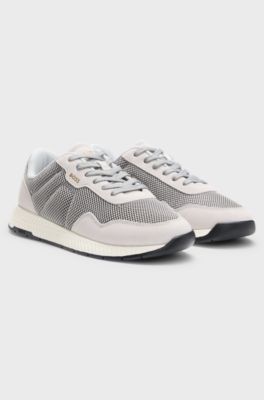Trainers with faux suede and padded mesh, Light Grey