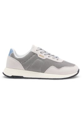 Trainers with faux suede and padded mesh, Light Grey