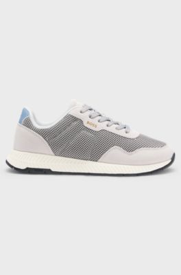 Trainers with faux suede and padded mesh, Light Grey