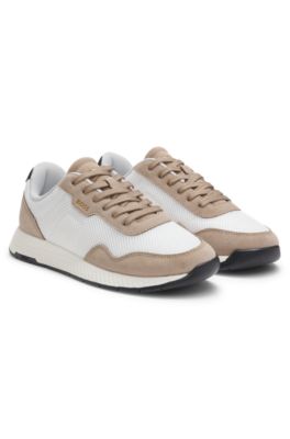 Trainers with faux suede and padded mesh, Beige