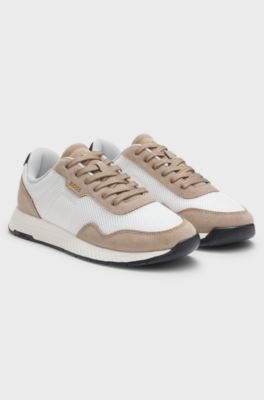 Trainers with faux suede and padded mesh, Beige