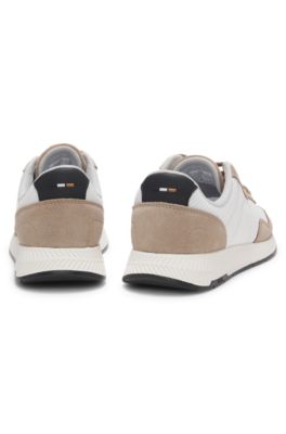 Trainers with faux suede and padded mesh, Beige