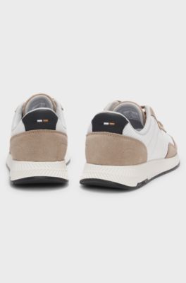 Trainers with faux suede and padded mesh, Beige