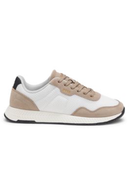 Trainers with faux suede and padded mesh, Beige