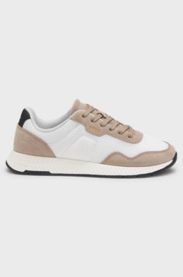 Trainers with faux suede and padded mesh, Beige