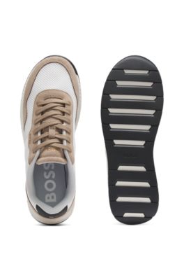 Trainers with faux suede and padded mesh, Beige