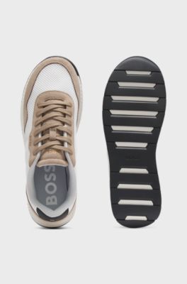 Trainers with faux suede and padded mesh, Beige