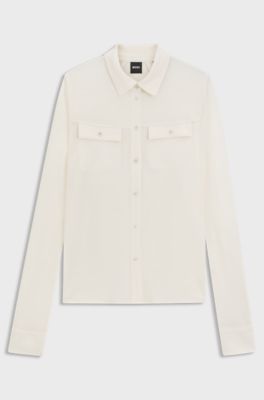 Slim-fit blouse in matte jersey, Natural