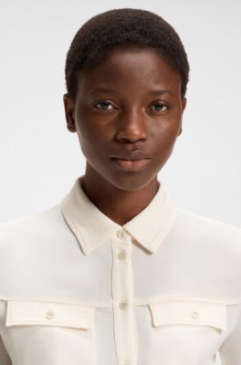 Slim-fit blouse in matte jersey, Natural