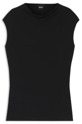 High-neck top in matte fabric, Black