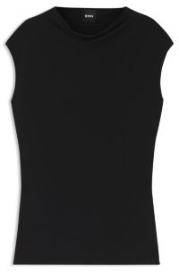 High-neck top in matte fabric, Black