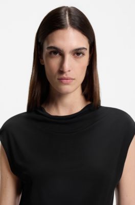 High-neck top in matte fabric, Black