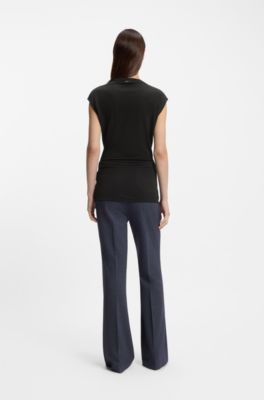 High-neck top in matte fabric, Black