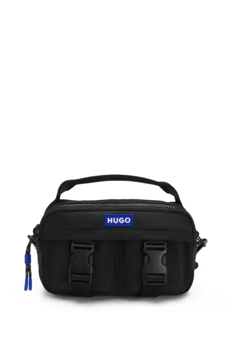 Reporter bag with blue logo label