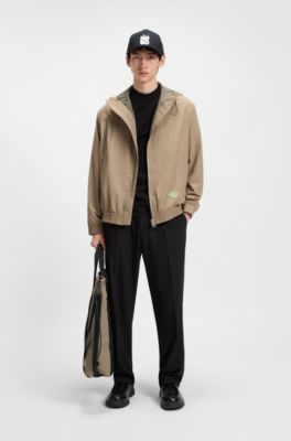 Knitted-structure tote bag with drawstring closure, Brown