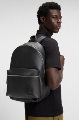 Backpack in perforated faux leather, Black